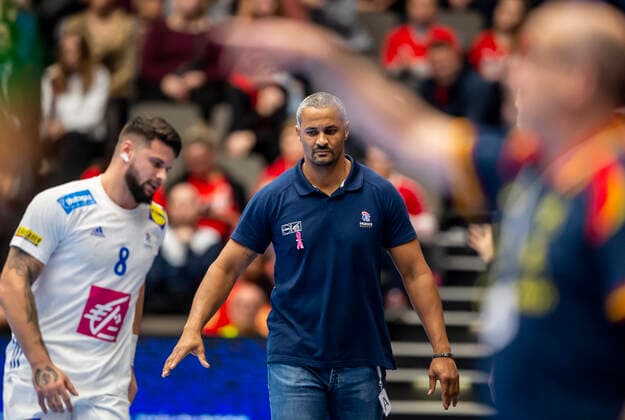 Didier Dinart of France during the mens Handball Golden League Match between France and Spain at Gigantium Arena, Aalborg, Denmark, Saturday Oct 26, 2019 France wins after penalty, Aalborg,  Copyright: FotografxRenéxSchütze RenéxSchützex cop104 spdk20191026-155207-L