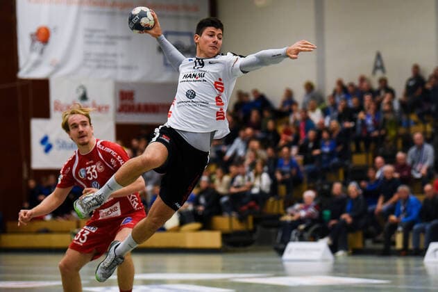 27 10 2019, xpsx, Handball 3 League, HSG Hanau GSV Eintracht Baunatal v l Fynn Reinhardt Baunatal , Maximilian Bergold Hanau Hanau Hessen Germany DEU