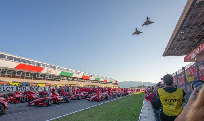 October 27, 2019, Mugello, Italy: ferrari show - velivoli of 4 stormo of grosseto sorvolano the rettilineo per the foto finaleduring Ferrari Challenge World Finals - Mugello 2019, Ferrari Challenge Cup in Mugello, Italy, October 27 2019 - LPS Ferrari Challenge Cup Ferrari Challenge World Finals - Mugello 2019  - ZUMAl164 20191027_zsa_l164_223 Copyright: xStefanoxTrombettax