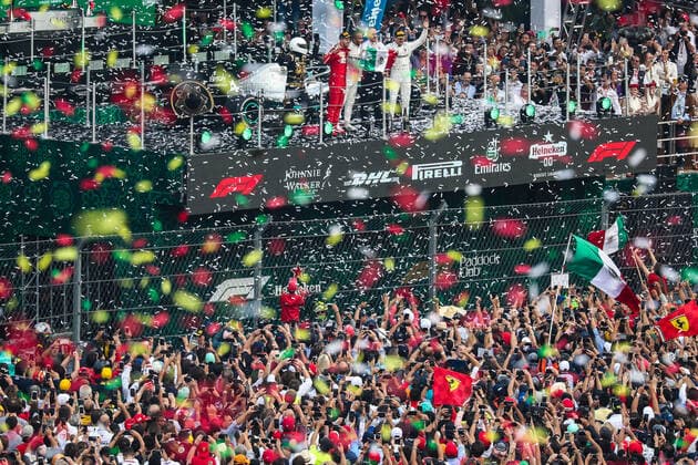 Motorsports: FIA Formula One World Championship, WM, Weltmeisterschaft 2019, Grand Prix of Mexico, 5 Sebastian Vettel (GER, Scuderia Ferrari Mission Winnow), 44 Lewis Hamilton (GBR, Mercedes AMG Petronas Motorsport), 77 Valtteri Bottas (FIN, Mercedes AMG Petronas Motorsport), Mexico-City Mexico