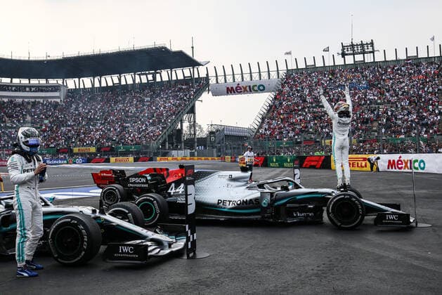 Photo4 LaPresse 27 10 2019 Mexico City, Mexico Grand Prix Formula One Mexico 2019 In the pic: Lewis Hamilton (GBR) Mercedes AMG F1 W10 race winner amd 3rd place Valtteri Bottas (FIN) Mercedes AMG F1 W010  Copyright: xPhoto4 LaPressex