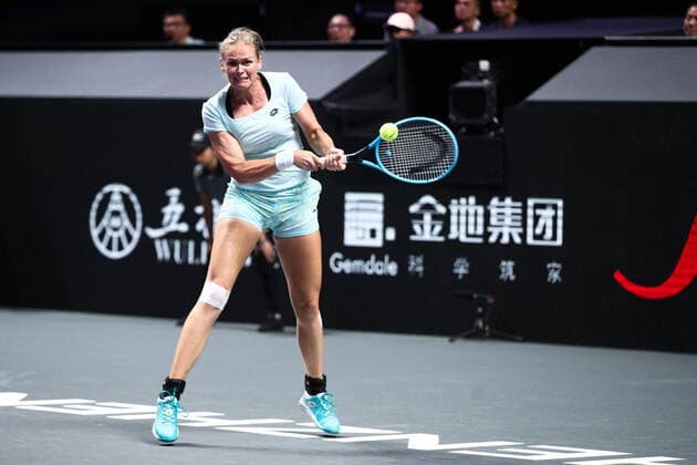 SHENZHEN, CHINA - OCTOBER 28: Anna-Lena Groenefeld of Germany competes in the Women s Doubles group match against Elise Mertens of Belgium and Aryna Sabalenka of Belarus on Day two of the 2019 WTA, Tennis Damen Finals at Shenzhen Bay Sports Center on October 28, 2019 in Shenzhen, Guangdong Province of China.  Copyright: xVCGx CFP111256782506 
