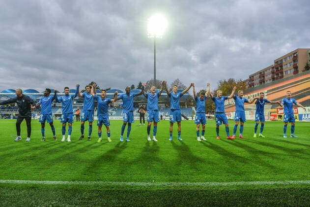 Utkani 14. kola prvni fotbalove ligy: FK Mlada Boleslav - Slovan Liberec, 27. rijna 2019 v Mlade Boleslavi. Radost libereckych hracu po vyhranem zapase. CTKPhotoP201910270519701  CEV 21k