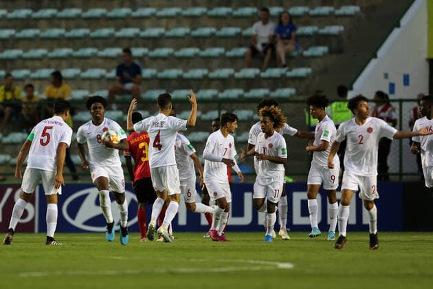 FuÃŸball, U17 WM, Angola - Kanada 29th October 2019; Bezerrao Stadium, Brasilia, Distrito Federal, Brazil; FIFA U-17 World Cup Brazil 2019, Angola versus Canada; DPlayers of Canada celebrate their goal by Jacen Russell-Rowe in the 49th minute, 1-1 - Editorial Use  ActionPlus12182011 HeulerxAndrey