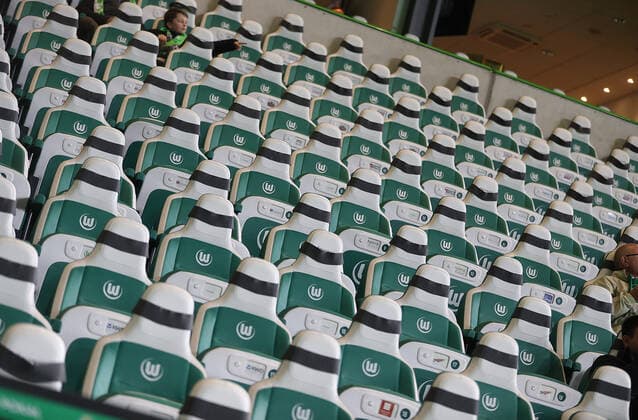 many empty seats at the Volkswagen Arena DFL REGULATIONS PROHIBIT ANY USE OF PHOTOGRAPHS AS IMAGE SEQUENCES AND OR QUASI VIDEO