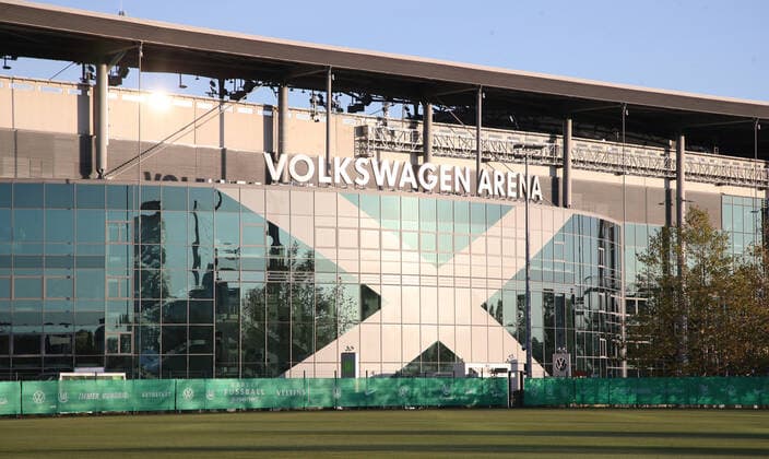 Wolfsburg, 30 10 2019, Volkswagen Arena, Soccer, DFB Cup, 2 main round , Vfl Wolfsburg vs. RB Leipzig 1 6 0 1 , In the picture exterior view VW Volkswagen Arena , According to the guidelines of the DFB Deutscher Fussballbund it is forbidden, to use or have used photographs taken in the stadium and or the match in the form of sequence pictures and or video-like photo series,