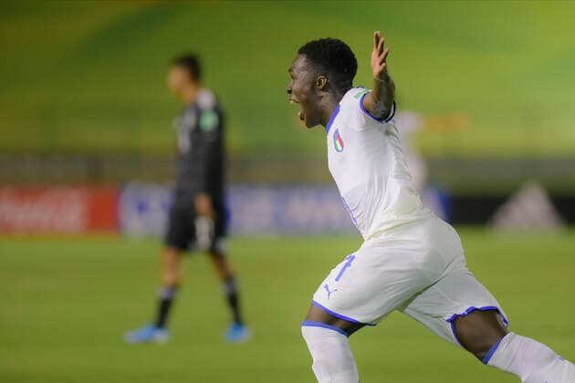 Sub 17 Mexico e Itália BRASÍLIA, DF - 31.10.2019: SUB 17 MEXICO E ITÁLIA - Degnand Gnonto scores for Italy during Under 17 Mexico and Italy. Match valid for the FIFA U17, U 17 World Cup group stage. Bezerrão Stadium in Brasilia, DF. (Photo: Reinaldo Reginato Fotoarena) x1823632x  ReinaldoxReginato