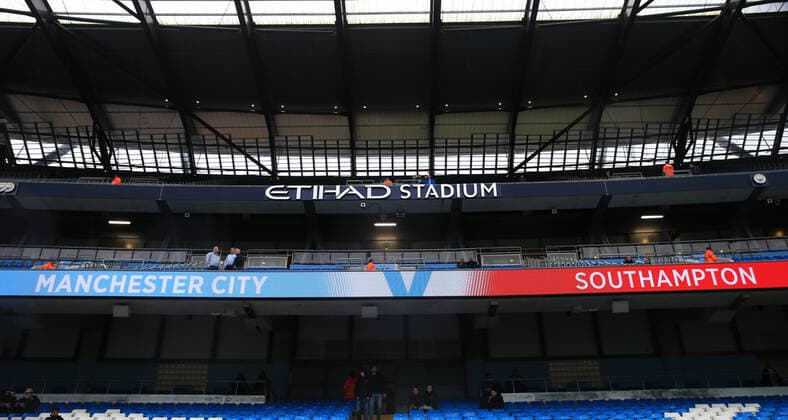 2nd November 2019; Etihad Stadium, Manchester, Lancashire, England; English Premier League Football, Manchester City versus Southampton; a general view of the electronic display in the North Stand prior to the kick off - Strictly Editorial Use Only. No use with unauthorized audio, video, data, fixture lists, club league logos or live services. Online in-match use limited to 120 images, no video emulation. No use in betting, games or single club league player publications  ActionPlus12183302 DavidxBlunsden