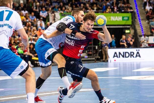 R¿d, Magnus Abelvik SG Flensburg Handewitt 77 Spaeth, Manuel TVB Stuttgart 9 TVB 1898 Stuttgart SG Flensburg Handewitt HBL LIQUI MOLY Handball Bundesliga Porsche Arena Stuttgart Baden Wuerttemberg Germany at the match in the Handball Bundesliga, TVB 1898 Stuttgart SG Flensburg Handewitt Stuttgart 02 11 19 Handball Stuttgart 02 11 19 Handball , Stuttgart Baden Wuerttemberg Germany