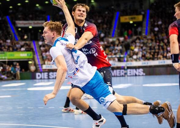 Loenn, Adam TVB Stuttgart 11 R¿d, Magnus Abelvik SG Flensburg Handewitt 77 TVB 1898 Stuttgart SG Flensburg Handewitt HBL LIQUI MOLY Handball Bundesliga Porsche Arena Stuttgart Baden Wuerttemberg Germany at the match in the Handball Bundesliga, TVB 1898 Stuttgart SG Flensburg Handewitt Stuttgart 02 11 19 Handball , Stuttgart Baden Wuerttemberg Germany