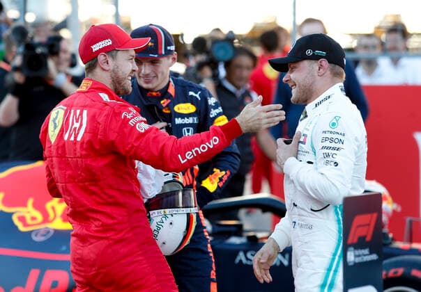Motorsports: FIA Formula One World Championship, WM, Weltmeisterschaft 2019, Grand Prix of United States, 5 Sebastian Vettel (GER, Scuderia Ferrari Mission Winnow), 33 Max Verstappen (NLD, Aston Martin Red Bull Racing), 77 Valtteri Bottas (FIN, Mercedes AMG Petronas Motorsport), Austin United States of America