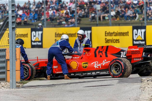 AUSTIN, TX - NOVEMBER 02: Scuderia Ferrari Mission Winnow driver Charles Leclerc (16) of Monaco engine fail approaching turn 19 during Practice P3 at the F1 United States Grand Prix held November 2, 2019, at the Circuit of the Americas in Austin, TX. (Photo by Allan Hamilton Icon Sportswire) AUTO: NOV 02 F1 - United States Grand Prix Icon191102161