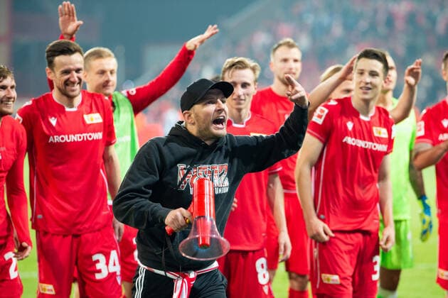 Jubel, Sieg, Freude, Union Berlin vs. Hertha BSC, 02 10 2019, DFL regulations prohibit any use of photographs as image sequences and or quasi video, GER, Berlin, 02 11 19, Union Berlin vs. Hertha BSC, Football, DFL, Berlin Copyright: xUwexKochx EP_EER