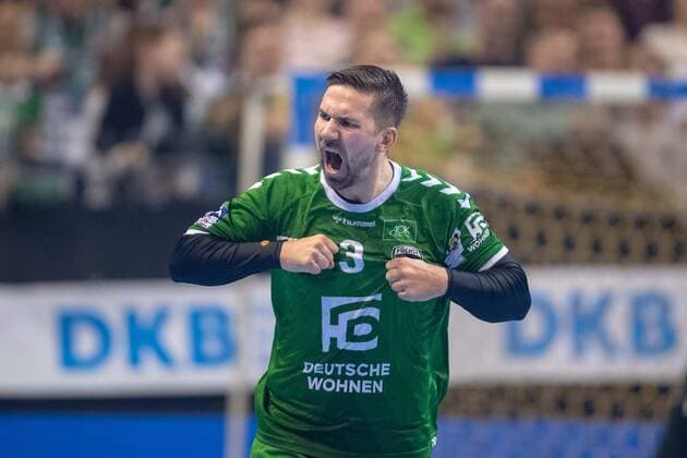 Handball Berlin 03 11 2019 1 Bundesliga HBL Season 2019 2020 Foxes Berlin Rhine Neckar Lion Fabian Wiede Foxes Berlin, No 03 Jubel