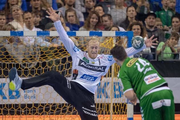 Handball Berlin 03 11 2019 1 Bundesliga HBL Season 2019 2020 Foxes Berlin Rhine Neckar Lion Mikael Alf Appelgren Rhine Neckar, TW, No 01 Frederik Simak Foxes Berlin, No 24