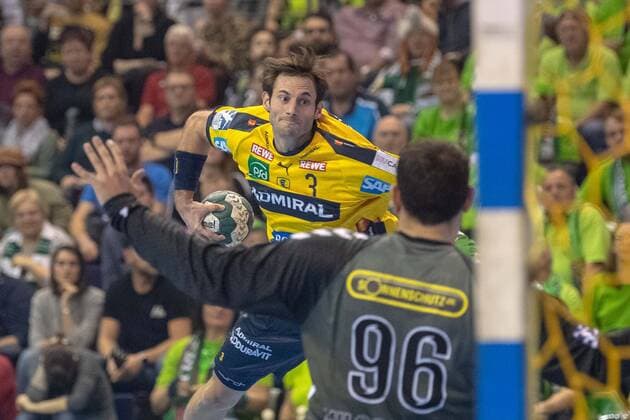 Handball Berlin 03 11 2019 1 Bundesliga HBL Season 2019 2020 Foxes Berlin Rhine Neckar Lion Uwe Gensheimer Rhine Neckar, No 03 Dejan Milosavljev Foxes Berlin, TW, No 96