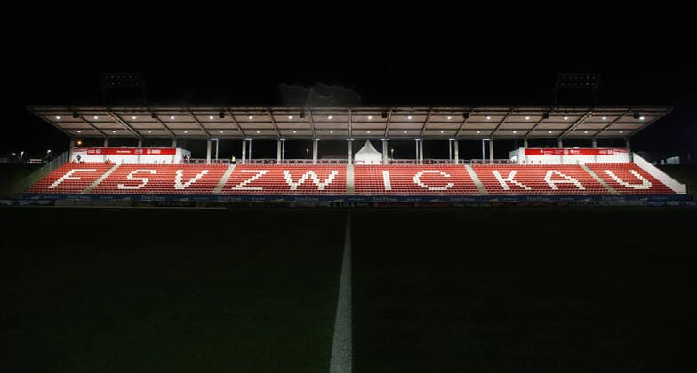Zwickau, 01 11 2019, Stadion Zwickau, 3 Liga, 14 Spieltag , FSV Zwickau vs SG Sonnenhof Großaspach 0 1 0 0 , In the picture Stadionansicht Tribünenansicht Zwickau , According to the DFB Deutscher Fussballbund (German Football Association) it is forbidden to use or have used photos taken in the stadium and or from the match in the form of sequence pictures and or video-like photo sequences,