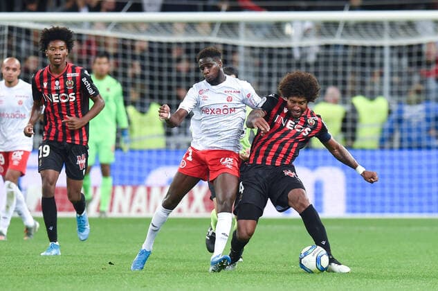 11 BOULAYE DIA (REI) - 04 DANTE (NICE) FOOTBALL : Nice vs Reims - Ligue 1 Conforama - 03 11 2019 FEP Panoramic 