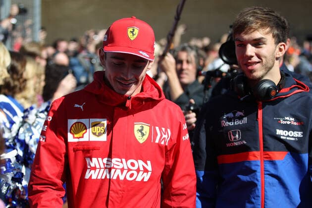 Photo4 LaPresse 03 11 2019 Austin, USA Grand Prix Formula One USA 2019 In the pic: Driver parade,Charles Leclerc (MON) Scuderia Ferrari SF90 and Pierre Gasly (FRA) Scuderia Toro Rosso STR14  Copyright: xPhoto4 LaPressex