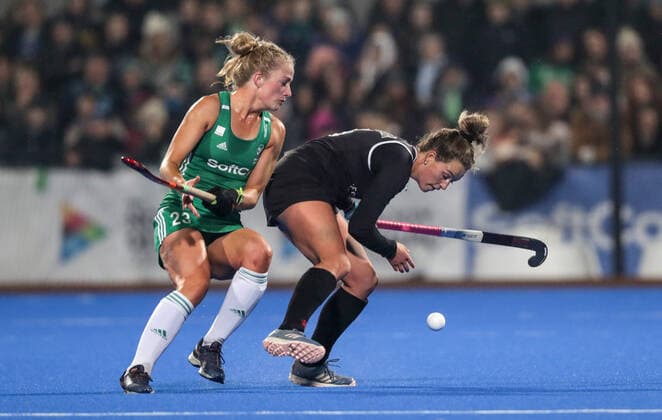 Women s FIH Olympic Hockey Qualifier Second Leg, Energia Park, Donnybrook, Co. Dublin 3 11 2019 Ireland vs Canada Ireland s Hannah Mathews and Canada s Stephanie Norlander Hannah Mathews and Stephanie Norlander 3 11 2019  Copyright: x©INPHO MorganxTreacyx DW6I1605