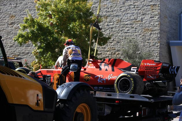 3rd November 2019; Circuit of the Americas, Austin, Texas, United States of America; Formula 1 United Sates Grand Prix, race day; Scuderia Ferrari, Sebastian Vettel car gets returned to the pits after retiring with broken rear suspension arms  ActionPlus12184362 LeannexBoon