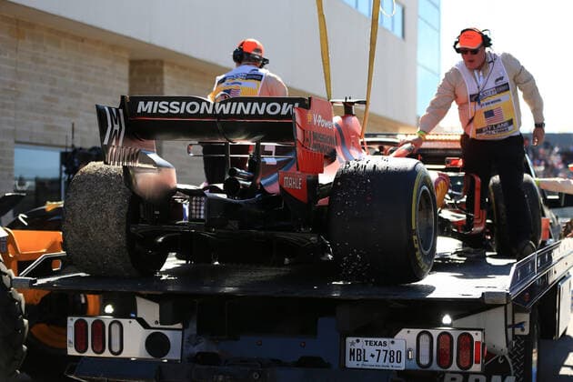 3rd November 2019; Circuit of the Americas, Austin, Texas, United States of America; Formula 1 United Sates Grand Prix, race day; Scuderia Ferrari, Sebastian Vettel car gets returned to the pits after retiring with broken rear suspension arms  ActionPlus12184363 LeannexBoon