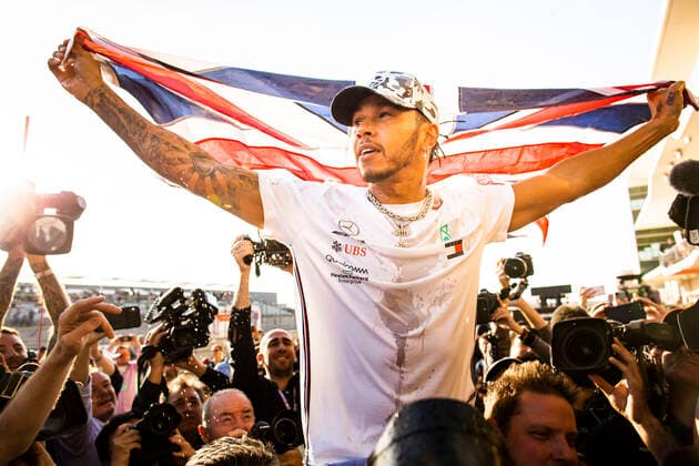 Motorsports: FIA Formula One World Championship, WM, Weltmeisterschaft 2019, Grand Prix of United States, 44 Lewis Hamilton (GBR, Mercedes AMG Petronas Motorsport) celebrates winning the F1 World Drivers Championship 2019 Austin United States of America