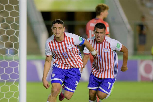 Fußball, U17 WM, Paraguay - Italien Sub 17 Itália e Paraguay BRASÍLIA, DF - 03.11.2019: SUB 17 ITÁLIA E PARAGUAY - Diego Duarte scores for Paraguay during U17, U 17 Italy and Paraguay. Match valid for the FIFA U17 World Cup group stage. Bezerrão Stadium in Brasilia, DF. (Photo: Reinaldo Reginato Fotoarena) x1825647x  ReinaldoxReginato