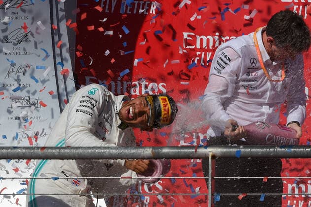 AUSTIN, TX - NOVEMBER 03: Mercedes AMG Petronas Motorsport driver Lewis Hamilton (44) of Great Britain celebrates clinching the FIA Formula 1 World Championship, WM, Weltmeisterschaft after placing second following the F1 - U.S. Grand Prix race at Circuit of The Americas on November 3, 2019 in Austin, Texas. (Photo by Ken Murray Icon Sportswire) AUTO: NOV 03 F1 - United States Grand Prix Icon191103040