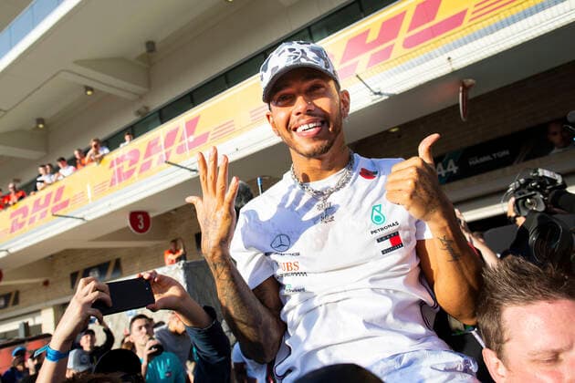 Motorsports: FIA Formula One World Championship, WM, Weltmeisterschaft 2019, Grand Prix of United States, 44 Lewis Hamilton (GBR, Mercedes AMG Petronas Motorsport) celebrates winning the F1 World Drivers Championship 2019 Austin United States of America