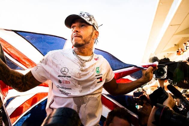 Motorsports: FIA Formula One World Championship, WM, Weltmeisterschaft 2019, Grand Prix of United States, 44 Lewis Hamilton (GBR, Mercedes AMG Petronas Motorsport) celebrates winning the F1 World Drivers Championship 2019 Austin United States of America