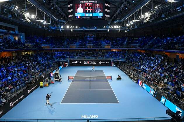 IPP20191105 Tennis: Next Gen ATP, Tennis Herren Finals, l allianz cloud arena illuminato (Verwendung nur in Deutschland - GERMANY ONLY) *** IPP20191105 Tennis Next Gen ATP Finals, l allianz cloud arena illuminato Use only in Germany GERMANY ONLY 