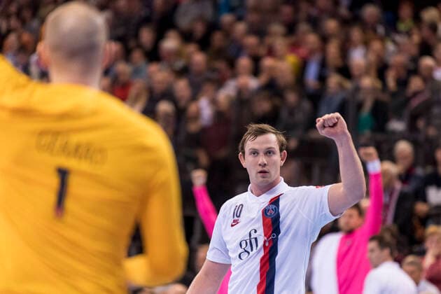 ParisÂ s Vincent Gerard L and Sander Sagosen R in the game SG Flensburg Handewitt against Paris Saint Germain in the seventh match of Group A of the EHF Champions League on 09 10 2010 in Flensburg Schleswig Holstein in the Flens Arena SG Flensburg Handewitt against HC PPD Zagreb Flensburg Schleswig Holstein Germany Copyright: xMartinxZiemerx xnordpoolx