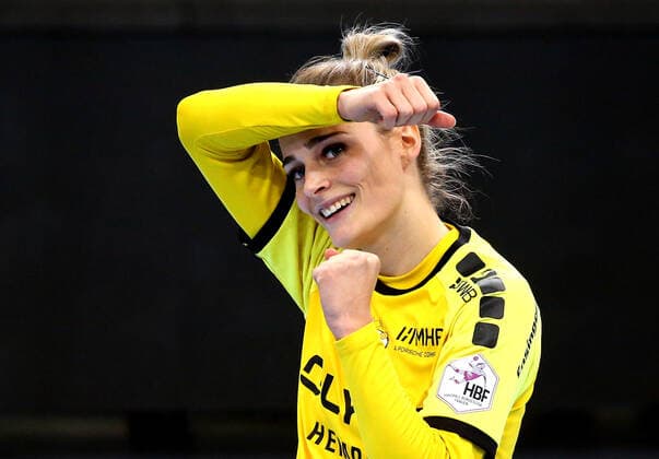 06 11 2019, Germany, Ludwigsburg, Handball Bundesliga Women, 6 Matchday, Season 2019 2020 SG BBM Bietigheim vs. Thuringia HC Jubel Dinah Eckerle BBM celebrates
