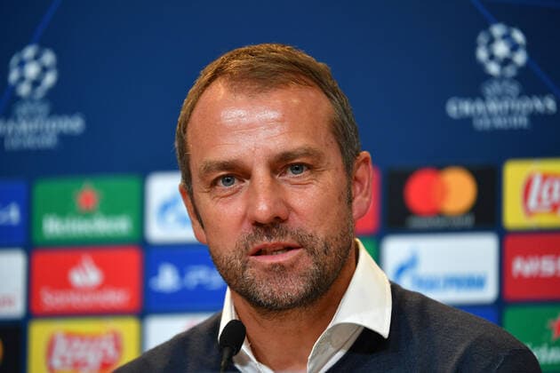 Hans Dieter Flick Hansi ,Coach Bayern Muenchen , single picture,cut single motif,portrait,portrait,press conference back goal camera,back goal perspective FC Bayern Muenchen Olympiacos FC 2 0 Football Champions League,Group B, group phase,4 matchday, on 06 11 2019 A L L I A N Z A R E N A DFL REGULATIONS PROHIBIT ANY USE OF PHOTOGRAPHS AS IMAGE SEQUENCES AND OR QUASI VIDEOEO
