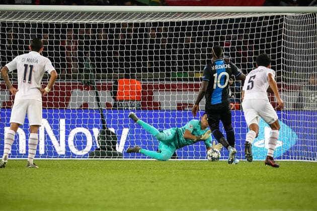 Paris Saint Germain s Keylor Navas stopping the Bruge penalty during the fourth day of Champions League match between Paris Saint Germain (PSG) and Club Bruges KV at the Parc des Princes stadium in Paris, France, on November 6, 2019.  Copyright: xAurelienxMorissardx