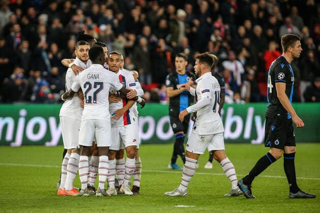 Goal of Paris Saint Germain s Mauro Icardi during the fourth day of Champions League match between Paris Saint Germain (PSG) and Club Bruges KV at the Parc des Princes stadium in Paris, France, on November 6, 2019.  Copyright: xAurelienxMorissardx