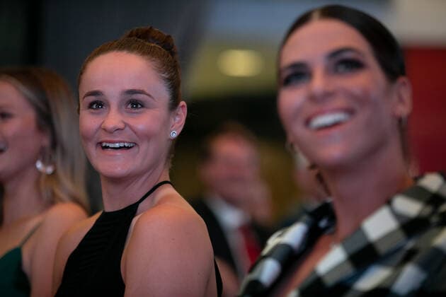 TENNIS FED CUP OFFICIAL DINNER, Ash Barty (left) during the 2019 Fed Cup Final Dinner at the State Reception Centre in Perth, Thursday, November 7, 2019. ( NO ARCHIVING, EDITORIAL USE ONLY, NO USE IN BOOKS WITHOUT CONSENT PERTH WA AUSTRALIA  Copyright: xFIONAxHAMILTONx 20191108001431432671