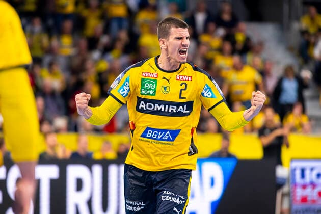 Mannheim, Germany 07 November 2019 HBL 19 20 Rhein Neckar Löwen vs THW Kiel Andy Schmid Loewen Jubel Freude Emotion Torjubel Torschuetze Torschütze Mannheim SAP Arena Baden Württemberg Germany