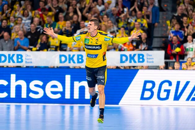 Mannheim, Germany 07 November 2019 HBL 19 20 Rhein Neckar Löwen vs THW Kiel Andy Schmid Loewen Jubel Freude Emotion Torjubel Torschuetze Torschütze Mannheim SAP Arena Baden Württemberg Germany