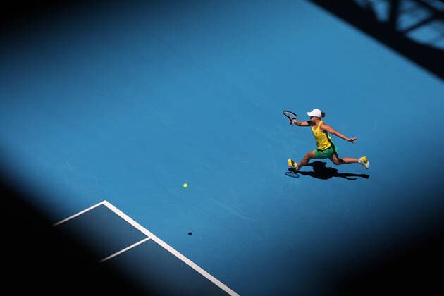 TENNIS FED CUP FINAL, Ash Barty of Australia in action during her match against Caroline Garcia of France on day 1 of the Fed Cup Final tennis competition between Australia and France at RAC Arena in Perth, Saturday, November 9, 2019. ( NO ARCHIVING, EDITORIAL USE ONLY, NO USE IN BOOKS WITHOUT CONSENT PERTH WA AUSTRALIA  Copyright: xRICHARDxWAINWRIGHTx 20191109001431681087