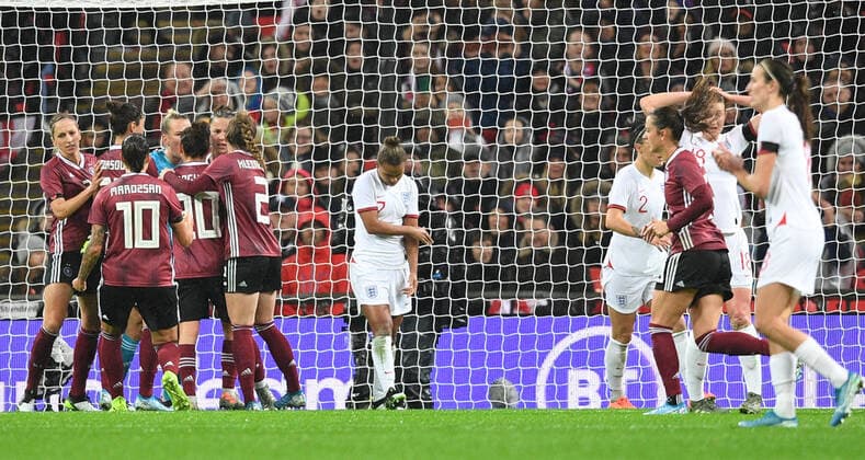 9th November 2019; Wembley Stadium, London, England; International Womens Football Friendly, England women versus Germany women; a desolate Nikita Parris of England after missing her penalty which is saved by Merle Frohms of Germany - Editorial Use  ActionPlus12186056 SimonxWest