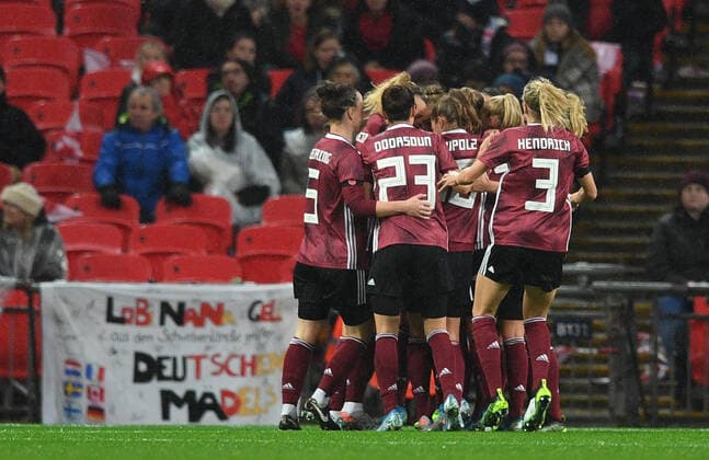 9th November 2019; Wembley Stadium, London, England; International Womens Football Friendly, England women versus Germany women; Klara Buhl of Germany celebrates with her team on scoring her teams second goal in 79th minute 1-2 - Editorial Use  ActionPlus12186120 SimonxWest