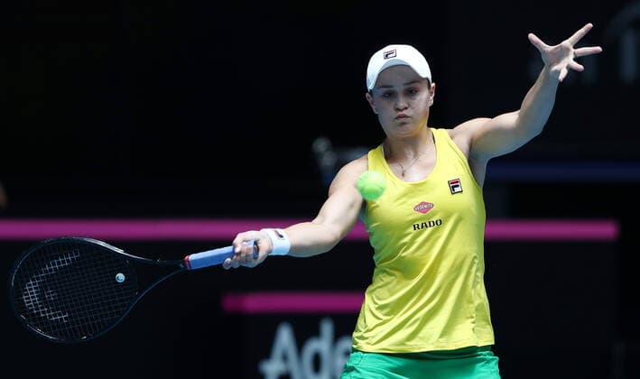 TENNIS FED CUP FINAL, Ash Barty of Australia in action during her match against Kristina Mladenovic of France on day 2 of the Fed Cup Final tennis competition between Australia and France at RAC Arena in Perth, Saturday, November 10, 2019. ( NO ARCHIVING, EDITORIAL USE ONLY, NO USE IN BOOKS WITHOUT CONSENT PERTH WA AUSTRALIA  Copyright: xGARYxDAYx 20191110001431828971