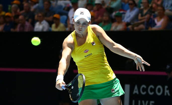 TENNIS FED CUP FINAL, Ash Barty of Australia in action during her match against Kristina Mladenovic of France on day 2 of the Fed Cup Final tennis competition between Australia and France at RAC Arena in Perth, Saturday, November 10, 2019. ( NO ARCHIVING, EDITORIAL USE ONLY, NO USE IN BOOKS WITHOUT CONSENT PERTH WA AUSTRALIA  Copyright: xGARYxDAYx 20191110001431838688