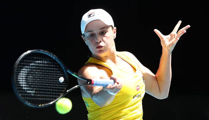 TENNIS FED CUP FINAL, Ash Barty of Australia in action during her match against Kristina Mladenovic of France on day 2 of the Fed Cup Final tennis competition between Australia and France at RAC Arena in Perth, Saturday, November 10, 2019. ( NO ARCHIVING, EDITORIAL USE ONLY, NO USE IN BOOKS WITHOUT CONSENT PERTH WA AUSTRALIA  Copyright: xGARYxDAYx 20191110001431844102