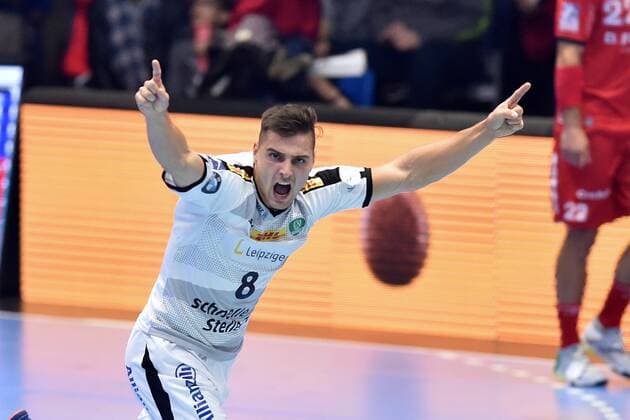 Cheers from Lukas Krzikalla SC DHfK Leipzig , GER, MT Melsungen SC DHfK Leipzig, Handball, 1 Bundesliga Men, 09 11 2019, GER, MT Melsungen SC DHfK Leipzig, Handball, 1 Liga Men, 09 11 2019 Kassel Copyright: xSippel xEibner-Pressefotox EP_rsl