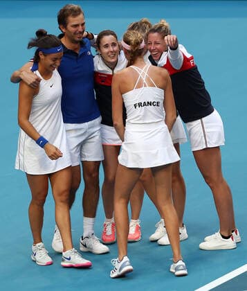 TENNIS FED CUP FINAL, The French team celebrate winning the Fed Cup on day 2 of the Fed Cup Final tennis competition between Australia and France at RAC Arena in Perth, Saturday, November 10, 2019. ( NO ARCHIVING, EDITORIAL USE ONLY, NO USE IN BOOKS WITHOUT CONSENT PERTH WA AUSTRALIA  Copyright: xGARYxDAYx 20191110001431879016