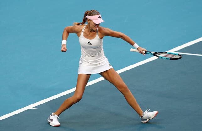TENNIS FED CUP FINAL, Kristina Mladenovic of France celebrates during the doubles match against Ash Barty and Sam Stosur of Australia on day 2 of the Fed Cup Final tennis competition between Australia and France at RAC Arena in Perth, Saturday, November 10, 2019. ( NO ARCHIVING, EDITORIAL USE ONLY, NO USE IN BOOKS WITHOUT CONSENT PERTH WA AUSTRALIA  Copyright: xGARYxDAYx 20191110001431879428