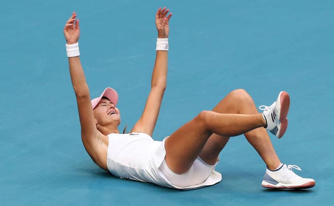 TENNIS FED CUP FINAL, Kristina Mladenovic of France celebrates winning the Fed Cup after the doubles match against Ash Barty and Sam Stosur of Australia on day 2 of the Fed Cup Final tennis competition between Australia and France at RAC Arena in Perth, Saturday, November 10, 2019. ( NO ARCHIVING, EDITORIAL USE ONLY, NO USE IN BOOKS WITHOUT CONSENT PERTH WA AUSTRALIA  Copyright: xGARYxDAYx 20191110001431879581